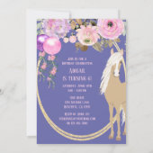 Hübsches Pferd und Blume Pink Periwinkle Geburtsta Einladung (Rückseite)