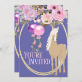 Hübsches Pferd und Blume Pink Periwinkle Geburtsta Einladung (Vorne/Hinten)