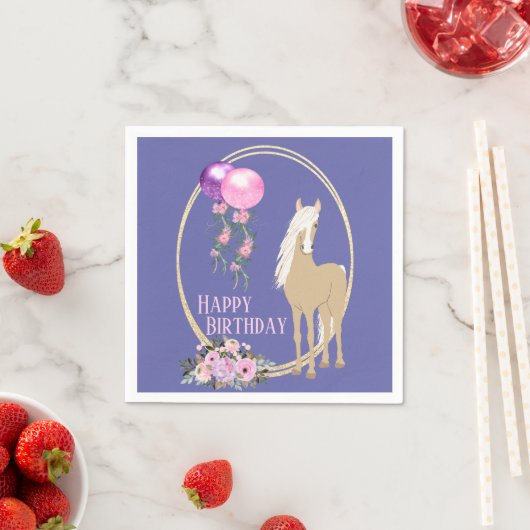 Hübsches Pferd und Blume Pink Periwinkle Geburtsta Serviette (Beispiel)