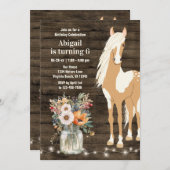 Hübsches Pferd und Blume Rustikales Holz Geburtsta Einladung (Vorne/Hinten)