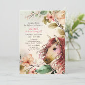 Hübsches Pferd und Blume zum Geburtstag Einladung (Stehend Vorderseite)