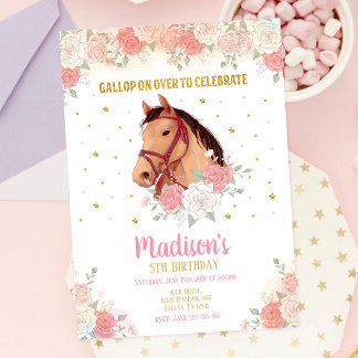 Hübsches Pferd und Blume zum Geburtstag Einladung
