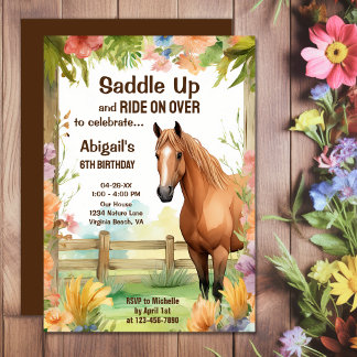 Hübsches Pferd und Blume zum Geburtstag satteln Einladung