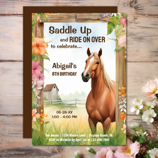 Hübsches Pferd und Blume zum Geburtstag satteln Einladung