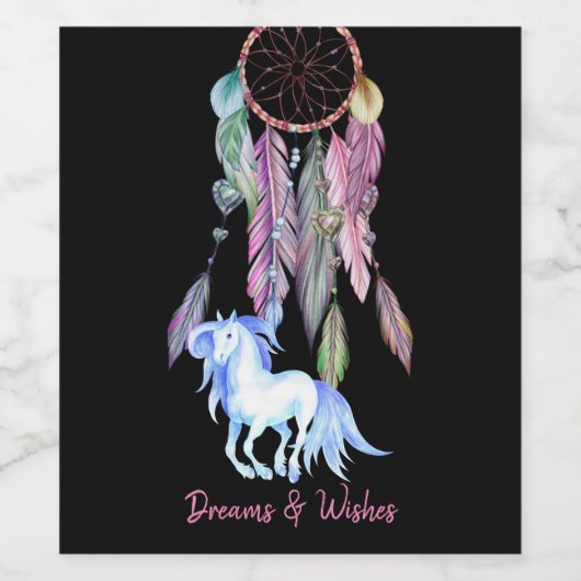 Hübsches Pferd und Dreamcatcher, Träume & Wünsche Weinetikett (Einzelnes Label)