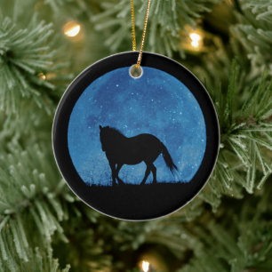 Hübsches Pferd und Mond Weihnachtsschmuck