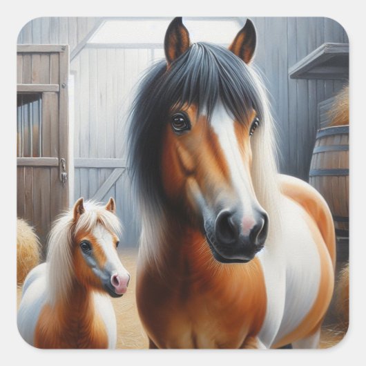 Hübsches Pferd und Pony Quadratischer Aufkleber (Vorderseite)