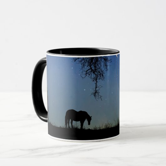 Hübsches Pferd und Starry Night mit Eichenbäumen Tasse (Vorderseite Links)