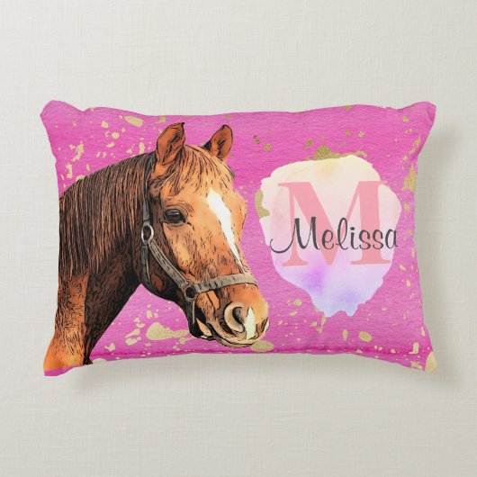 Hübsches Pferdefleisch Rosa Monogramm Dekokissen (Vorderseite)