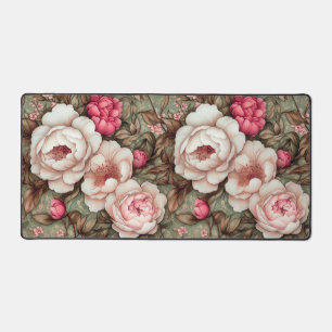 Hübsches Pfingstrosen-Rosa- und Grün-Vintage-Blume Schreibtischunterlage