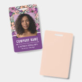 Hübsches Pfirsich- und Lila Blumenmuster Ausweis (Vorder- & Rückseite)