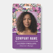 Hübsches Pfirsich- und Lila Blumenmuster Ausweis (Vorderseite)