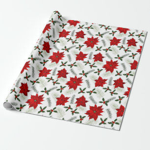 Hübsches Pine-, Holly- und Poinsettia-Umschlagpapi Geschenkpapier