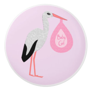 Hübsches Pink Baby Girl Stork Kinderzimmer Keramikknauf