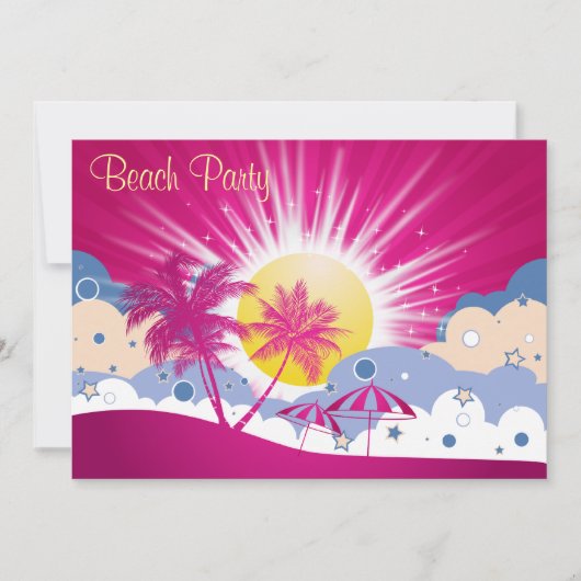 Hübsches Pink Beach Party Einladung (Vorderseite)