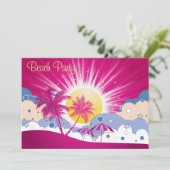Hübsches Pink Beach Party Einladung (Stehend Vorderseite)