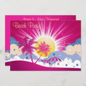 Hübsches Pink Beach Party Einladung (Vorne/Hinten)