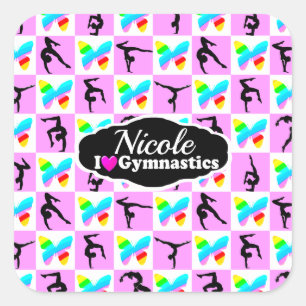 HÜBSCHES PINK-BUTTERFLY-GYMNASTICS-DESIGN QUADRATISCHER AUFKLEBER