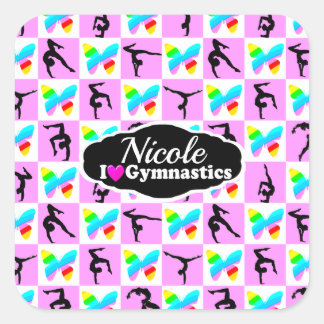 HÜBSCHES PINK-BUTTERFLY-GYMNASTICS-DESIGN QUADRATISCHER AUFKLEBER