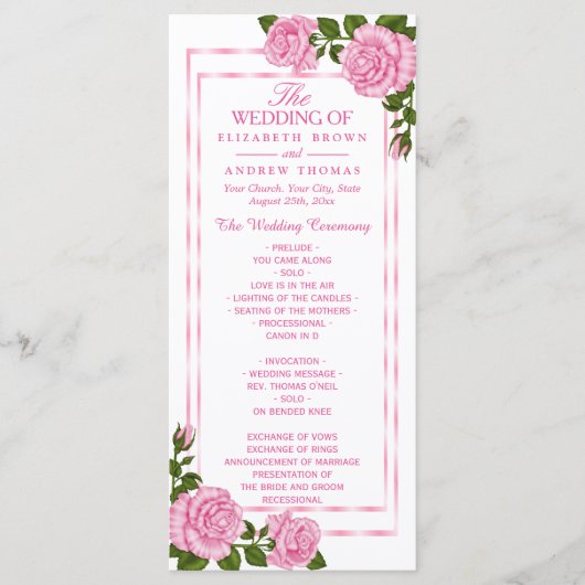 Hübsches Pink Corner Bouquets Hochzeitsprogramm Programm (Vorderseite)
