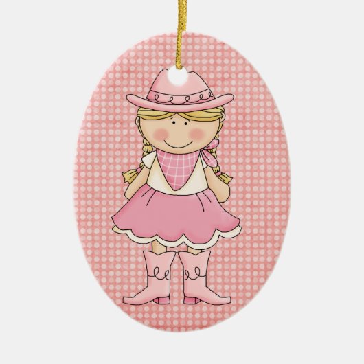 Hübsches Pink Cowgirl (blonde) & Sheriffs Abzeiche Keramik Ornament (Vorne)