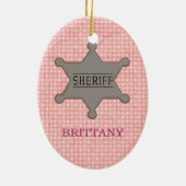 Hübsches Pink Cowgirl (blonde) & Sheriffs Abzeiche Keramik Ornament (Hinten)