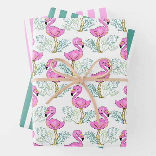 Hübsches Pink Flamingos Wrapping Paper Set 3 Geschenkpapier Set (Beispiel)