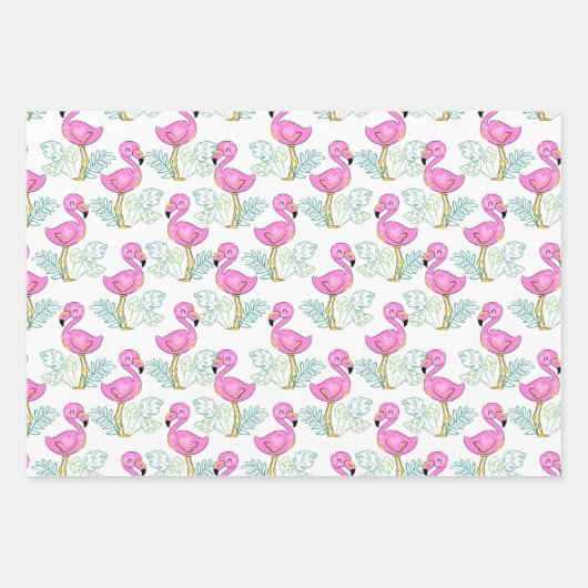 Hübsches Pink Flamingos Wrapping Paper Set 3 Geschenkpapier Set (Vorderseite)
