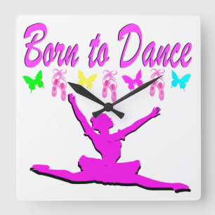 HÜBSCHES PINK GEBOREN ZU TANZEN BALLERINA DESIGN QUADRATISCHE WANDUHR