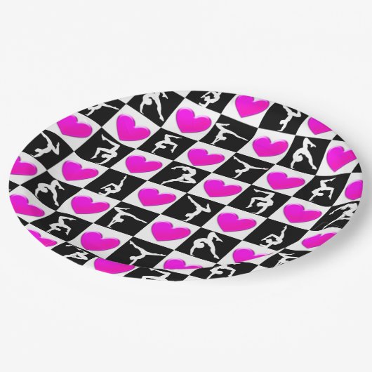 HÜBSCHES PINK HEART GYMNASTICS-DESIGN PAPPTELLER (Schrägansicht)