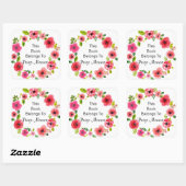 Hübsches Pink Hues Floral Wreath Buchzeichen Quadratischer Aufkleber (Blatt)