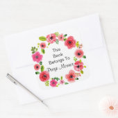 Hübsches Pink Hues Floral Wreath Buchzeichen Quadratischer Aufkleber (Umschlag)