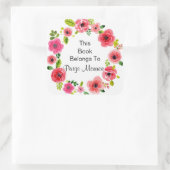 Hübsches Pink Hues Floral Wreath Buchzeichen Quadratischer Aufkleber (Tasche)