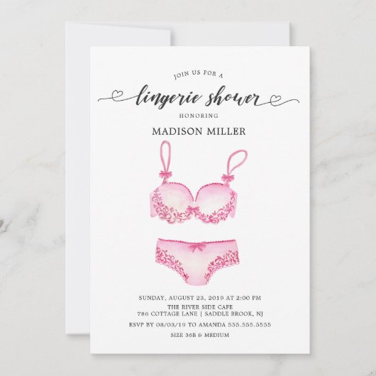 Hübsches Pink Lingerie Brautparty Einladung (Vorderseite)