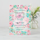 Hübsches Pink & Minze Aquarell Handfarbe Einladung (Stehend Vorderseite)