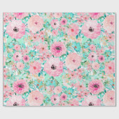 Hübsches Pink & Minze Aquarell Handfarbe Geschenkpapier (Flach)