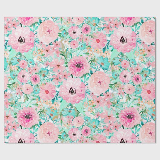 Hübsches Pink & Minze Aquarell Handfarbe Geschenkpapier (Flach)