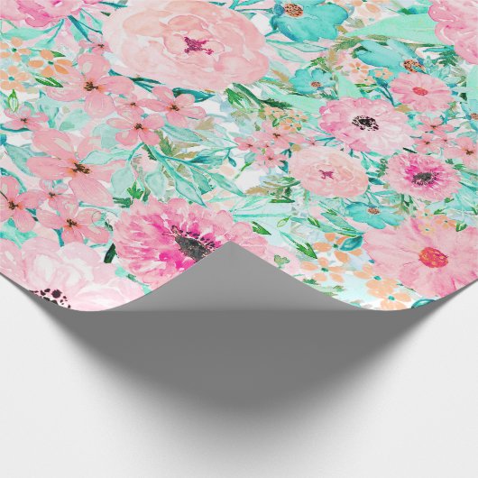 Hübsches Pink & Minze Aquarell Handfarbe Geschenkpapier (Ecke)