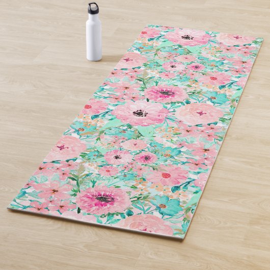 Hübsches Pink & Minze Aquarell Handfarbe Yogamatte (Beispiel)