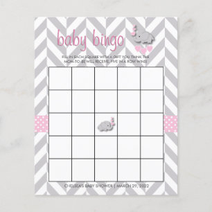 Hübsches Pink und Grau Elephant Baby Shower Bingo