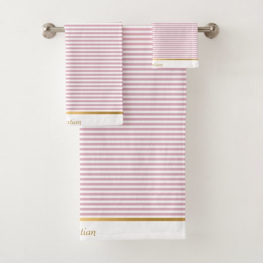 HÜBSCHES PINK WHIRLSTRIPED TRIM TOWEL SET (Insitu)