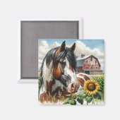 Hübsches Pinto Brown und Weißpferd auf rustikaler Magnet (Vorderseite/Rückseite)