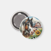 Hübsches Pinto Brown und Weißpferd auf rustikaler Magnet (Vorderseite/Rückseite)