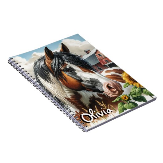 Hübsches Pinto Brown und Weißpferd auf rustikaler Notizblock (Rechte Seite)