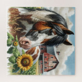 Hübsches Pinto Brown und Weißpferd auf rustikaler Puzzle (Horizontal)