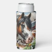 Hübsches Pinto Brown und Weißpferd auf rustikaler Selters Dosenkühler (Seltzer Vorderseite)