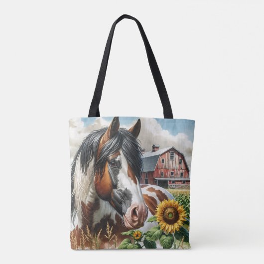 Hübsches Pinto Brown und Weißpferd auf rustikaler Tasche (Rückseite)