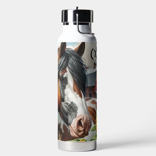 Hübsches Pinto Brown und Weißpferd auf rustikaler  Trinkflasche (Links)