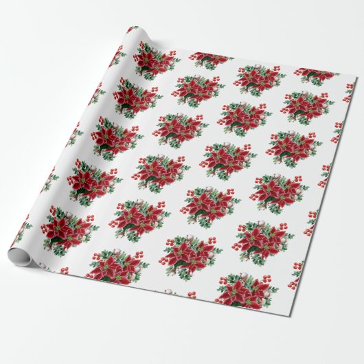 Hübsches Poinsettia Bouquet Wrapping Paper Geschenkpapier (Ungerollt)