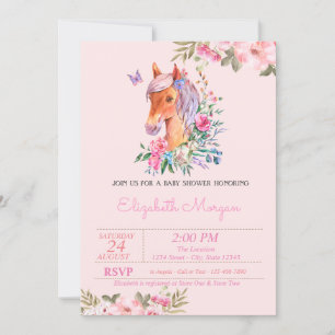 Hübsches Pony Florales Babyshower Einladung